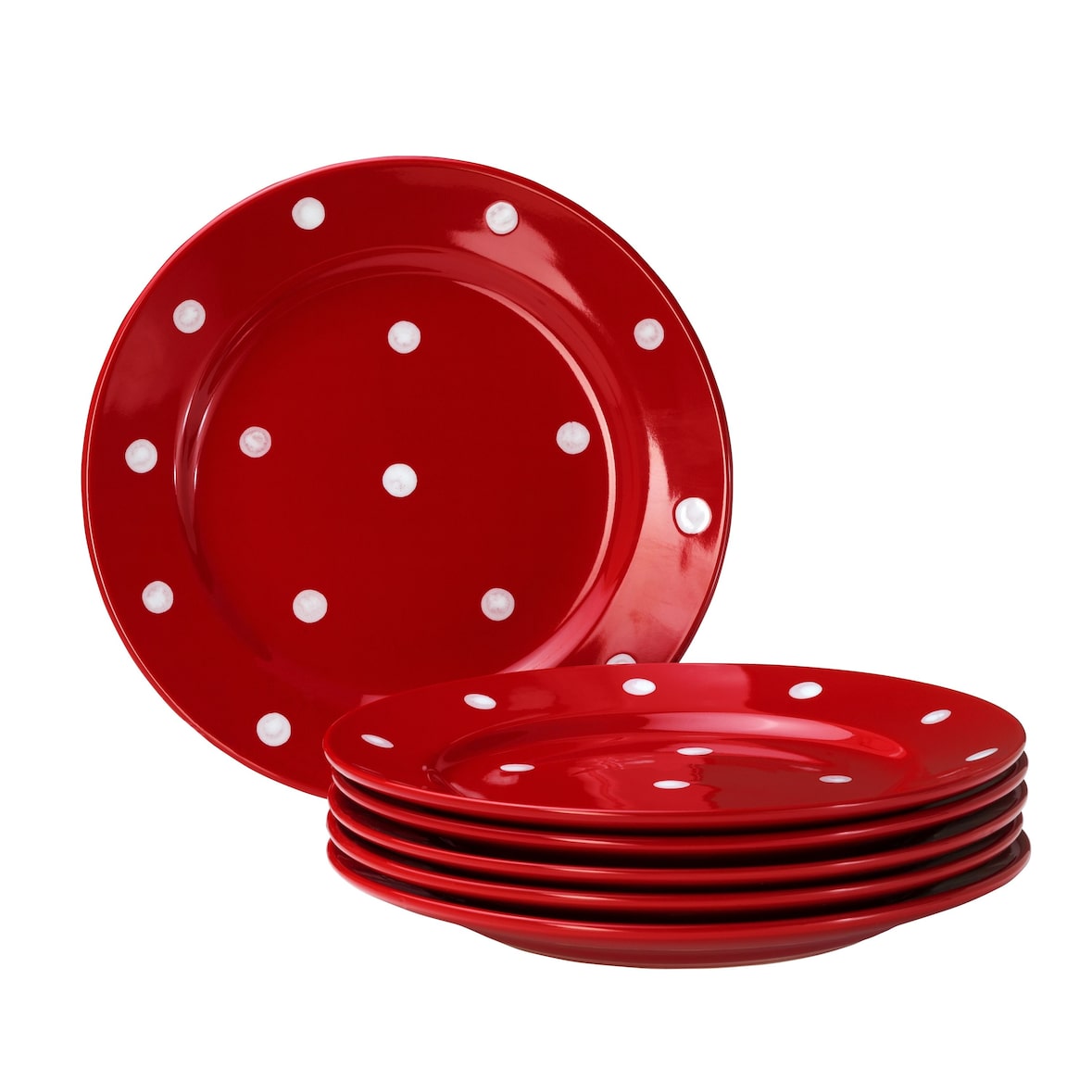 6er Set Dessertteller Emily 20cm rot mit weißen Punkten