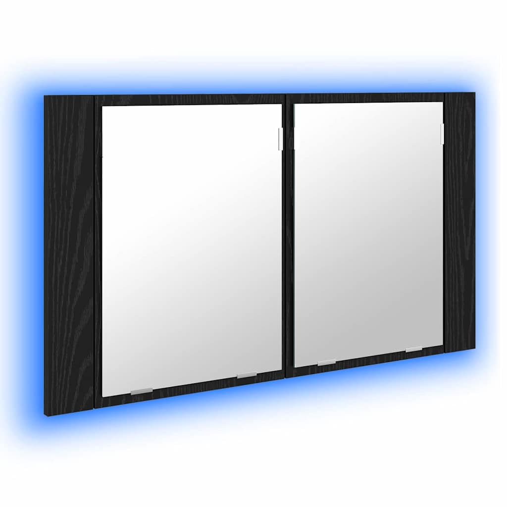 Helloshop26 - Moderner wandmontierter Badezimmerspiegelschrank mit Ablagen 80 x 12 x 45 cm aus schwarzem Eichenholzwerkstoff 02_0054530