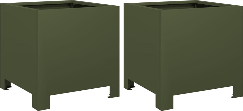 vidaXL Pflanzkübel 2 Stk. Olivgrün 30x30x30 Stahl