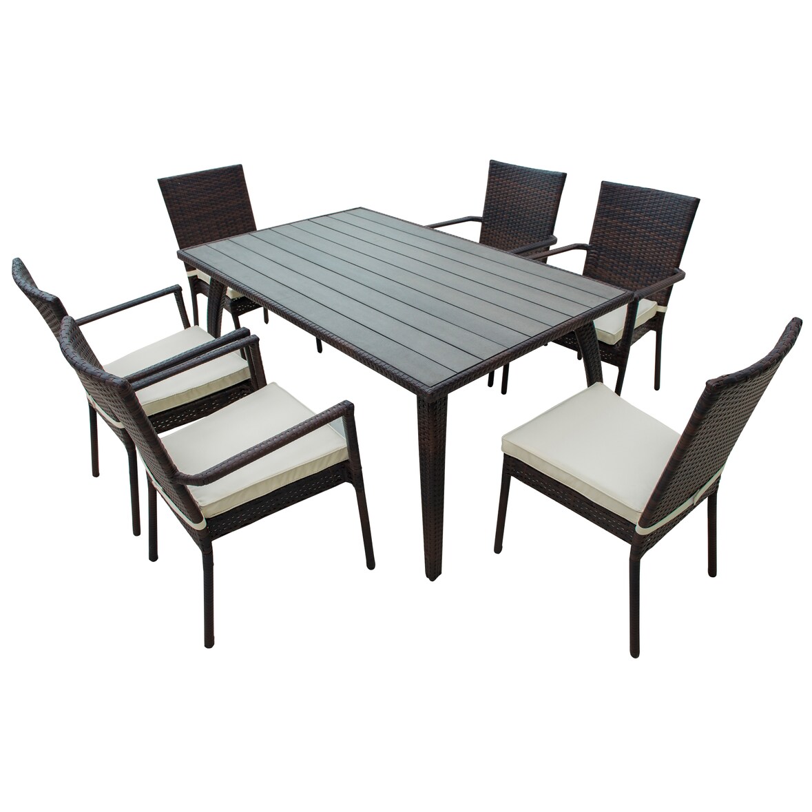 Outsunny Set Mobili da Giardino 7 pzi Tavolo e Sedie in Rattan Marrone
