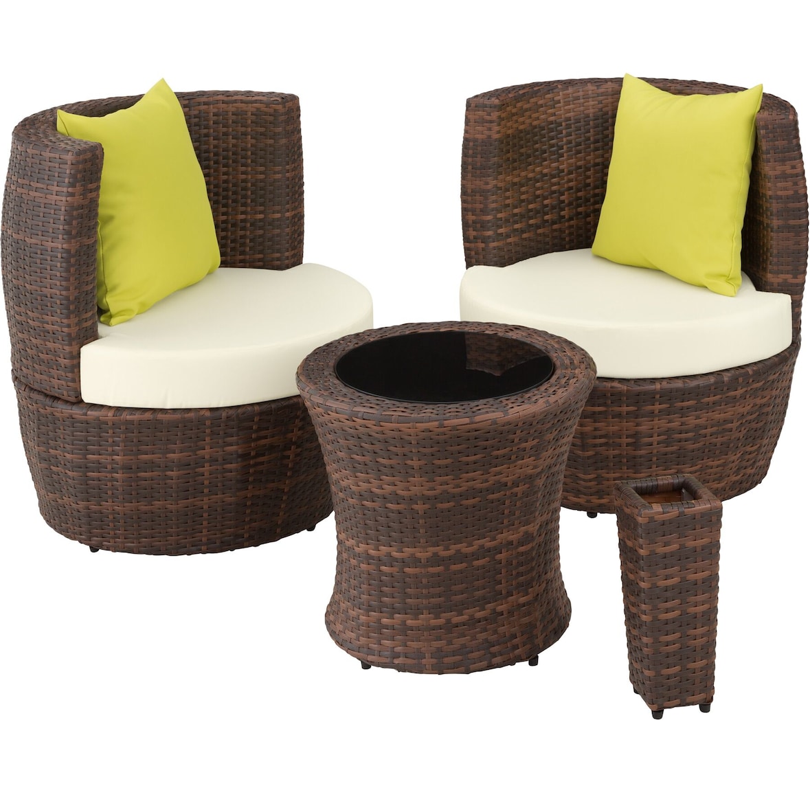 tectake Conjunto de muebles de jardín de aluminio y ratán Nizza 2+1+1  Negro/Marrón