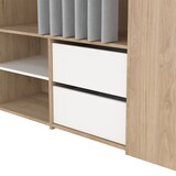 thumbnail of Kimmy Offener Kleiderschrank, mit Vorhang, 2 Schubladen, Schuhschrank Walnuss Dekor, weiß, Vorhang hellgrau.