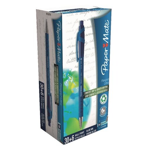 Boîte de 36 stylos bille rétractables FlexGrip Ultra RT, pointe 1,0, encre bleue