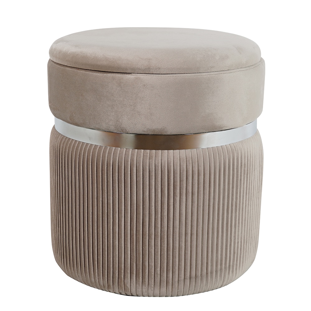Pouf coffre YUMA en velours côtelé avec détail métallique et couvercle amovible, élégant, compact et parfait comme siège ou repose-pieds