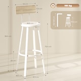 thumbnail of HOMCOM juego de 2 taburetes de bar, respaldo y reposapiés, asiento de 75,5 cm de altura, fácil montaje, estilo industrial, natural y blanco