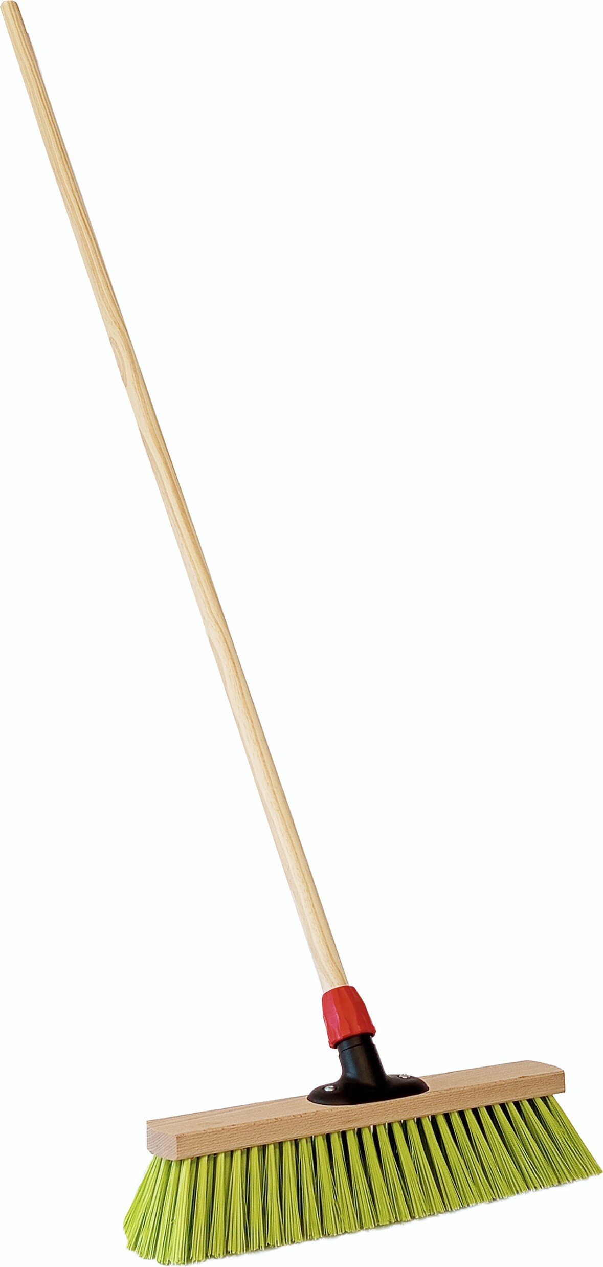 Saalbesen, PET Kunstfaser, Neongrün, 400 mm, Universalstielhalter mit Überwurfmutter Ø 24 mm, mit 1400 mm Holzstiel Ø 24 mm