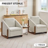 thumbnail of Sessel Polstersessel Wohnzimmerstuhl Relaxsessel Akzentstuhl mit Holzarmlehnen und Chenille Bezug 73x73x73 Beige