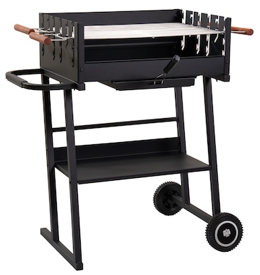 Tarrington House Barbacoa de carbón Brigida, superficie de asado 41 x 58.5 cm, 2 rejillas regulables en altura, móvil, acero, negro