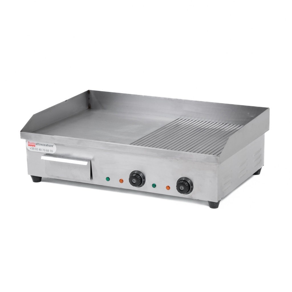 Fry Top Griglia Elettrico da Banco - Professionale - Acciaio Inox - Piastra 1/2 liscia 1/2 rigata - 4,4 kW - 73x50x23h cm