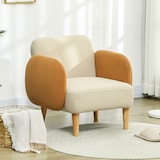 thumbnail of HOMCOM sillón de salón nórdico butaca para dormitorio con reposabrazos y patas de madera sofá individual carga 120 kg para oficina beige y ocre