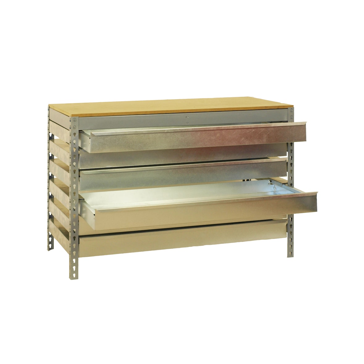 Banque de travail sans vis avec tiroirs SIMONWORK BT5 BOX. Couleur GRIS/BOIS 842x910x610 mm