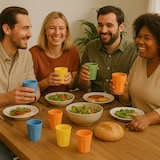 thumbnail of Set van 24 Kunststof Bekers – 300 ml – Onbreekbaar – 4 Kleuren (Geel, Oranje, Blauw, Groen) – Vaatwasserbestendig – Polypropyleen – Herbruikbaar