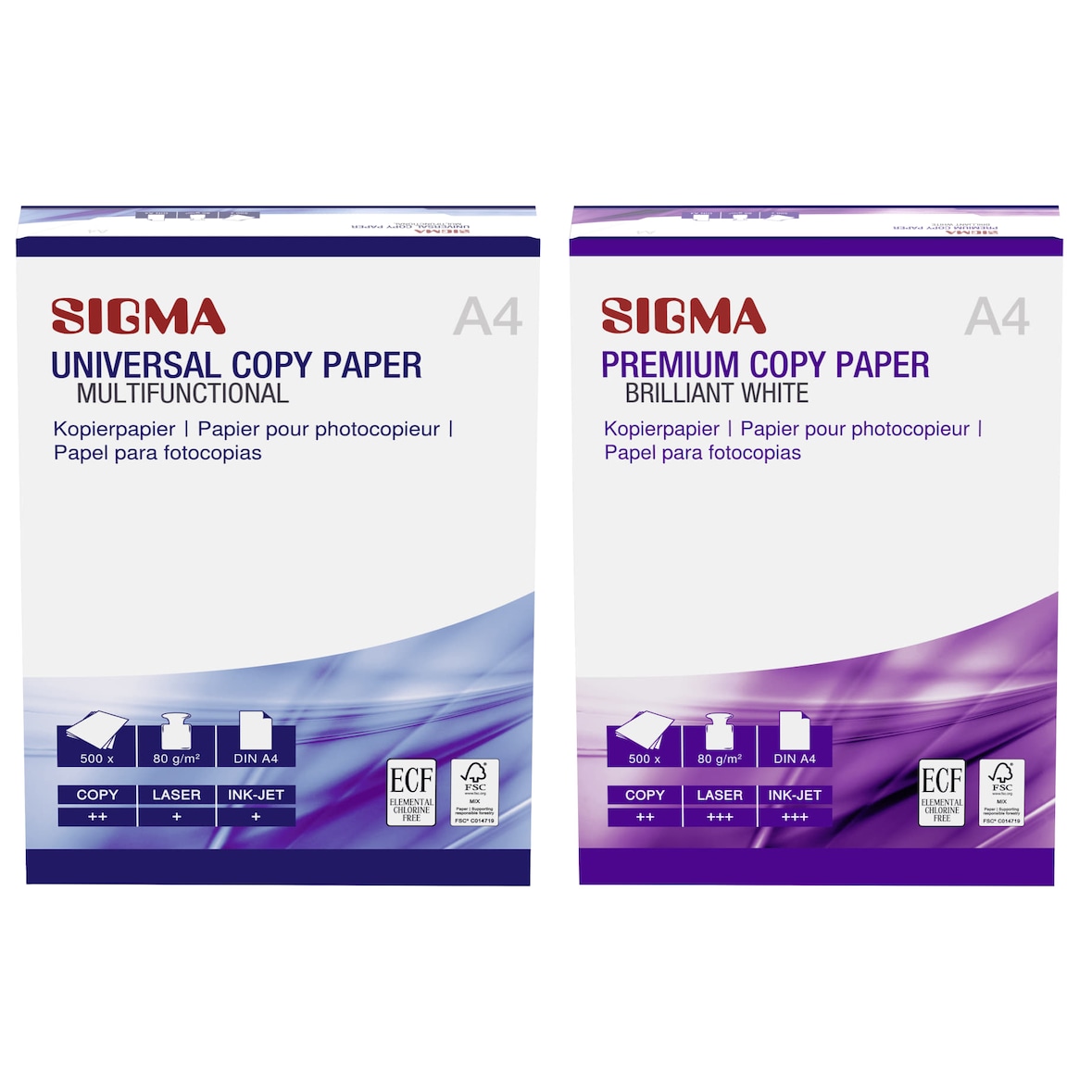 SIGMA Carta per fotocopie Bonus Pack 80 g/m², bianco brillante, 1 x 500 fogli Premium + 1 x 500 fogli Universal