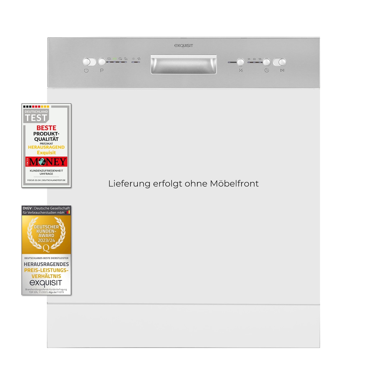 Exquisit Geschirrspüler EGSP6012-EB-030E inox | Spülmaschine 60 cm | ECO-Modus | Maßgedecke: 12 | Startzeitvorwahl | Einbaugerät