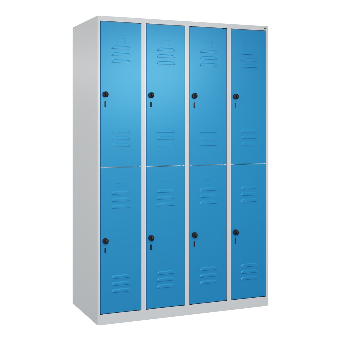 C+P Spind Classic PLUS, 8 Abteile, HxBxT 185x120x50cm, Sicherheitsdrehriegel, Hellgrau/Lichtblau von PROREGAL