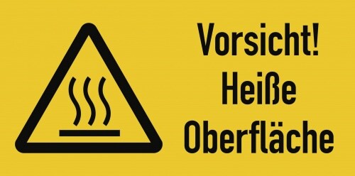 Vorsicht! Heiße Oberfläche ISO 7010, Kombischild, Folie, 105x52 mm
