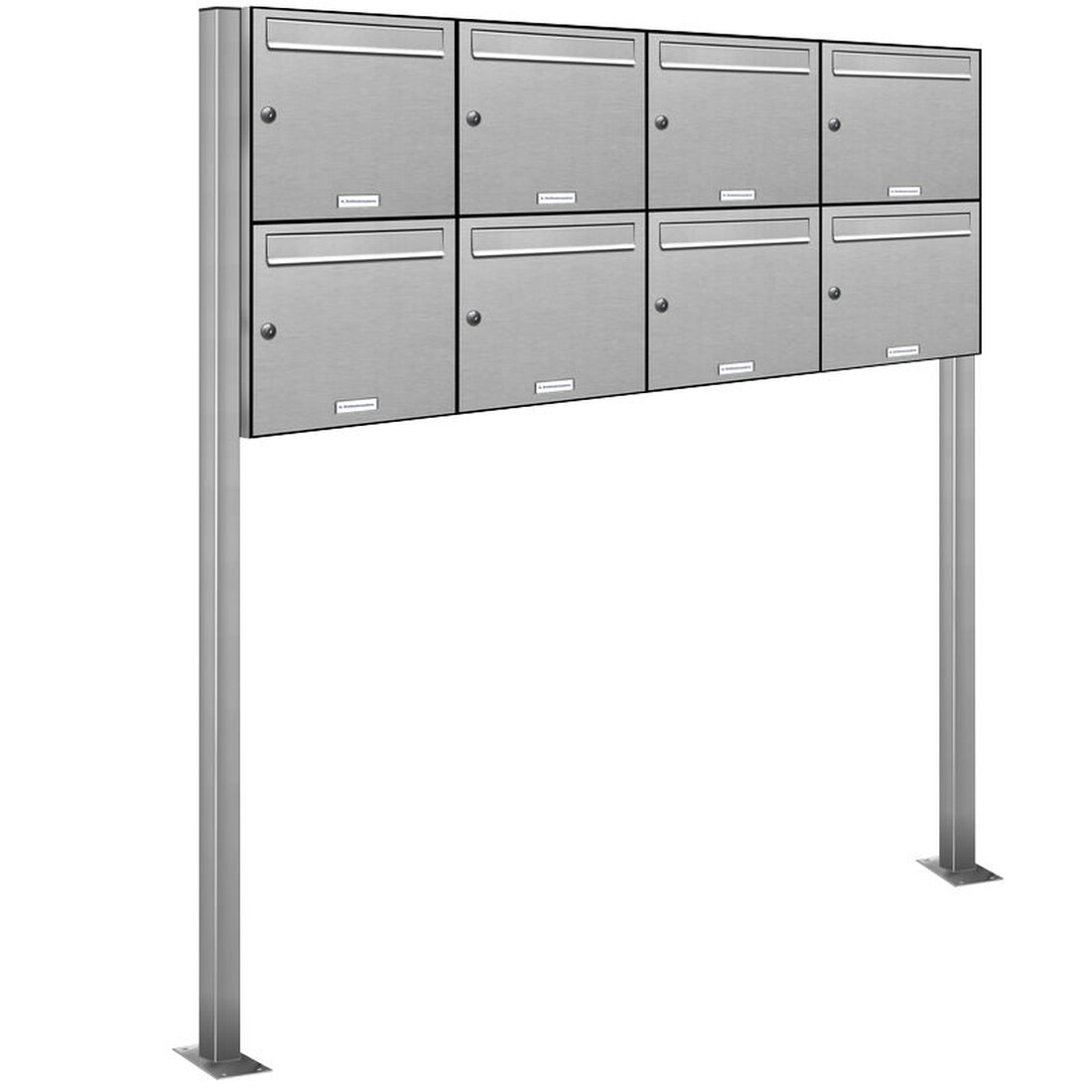 AL Briefkastensysteme 8 Fächer Premium Edelstahl Stand Briefkasten Anlage für Post A4 modern, robust, wetterfest, Artikelnummer: 331V8S4