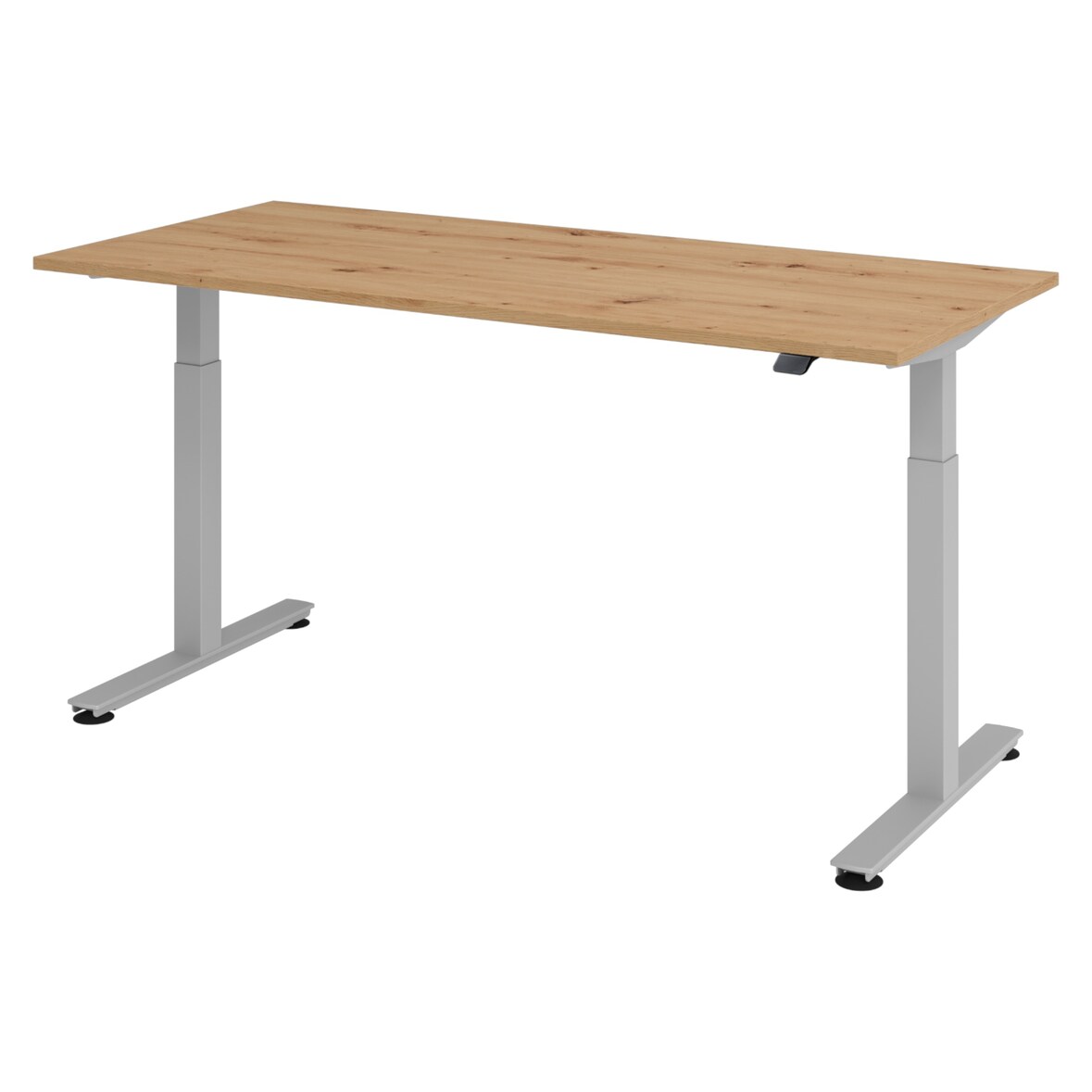 bümö elektrisch höhenverstellbarer Schreibtisch Asteiche 180x80 cm, Gestell: Silber - Büroschreibtisch höhenverstellbar elektrisch, elektrischer
