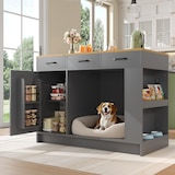 thumbnail of Kücheninsel 120x60x90 cm Grau mit 3 Schubladen, Gewürzregal und Haustierbereich, Küchenwagen für Esszimmer