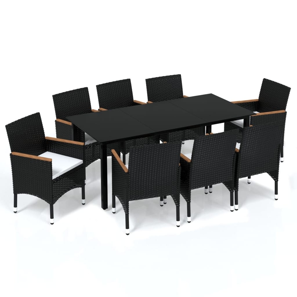 Helloshop26 - Conjunto de comedor de jardín de 9 piezas de resina tejida negra y cojines 02_0014918