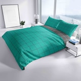 thumbnail of Baumwolle Bettwäsche 200x220 cm Petrol Grau kariert Wendeseite Reißverschluss 3 tlg