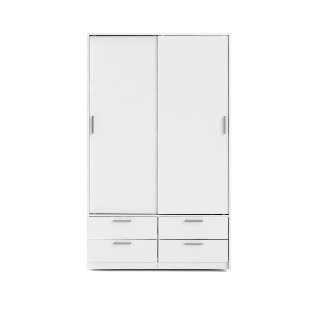 Line Kleiderschrank Schiebetürenschrank mit 2 Türen und 4 Schubladen, weiss.