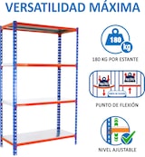 thumbnail of SimonRack Estantería Metálica, 1500x800x500 mm, 4 Alturas, Bandeja Metal, 180 kg de Punto Flexión, Azul/Naranja/Galva - Simonclick