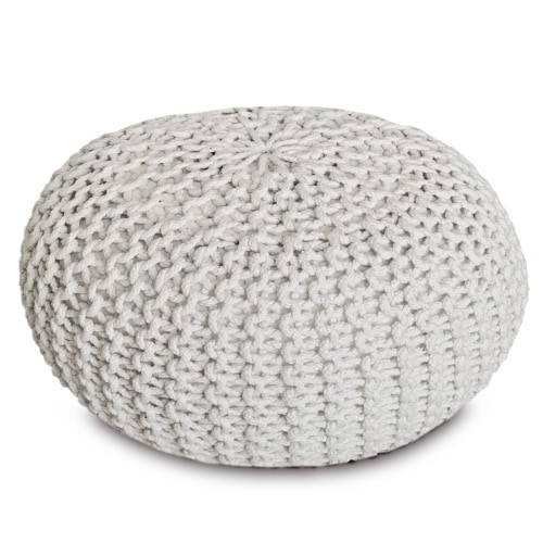 Strickhocker XXL Pouf Ø55 H37cm Bodenkissen Sitzpouf Baumwolle nachhaltig : weiß