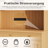 thumbnail of Merax Buffetkast 120 x 40 x 191 cm, hoge vitrinekast met glazen deuren, barvak, glashouder, stopcontacten, USB-A en USB-C, naturel