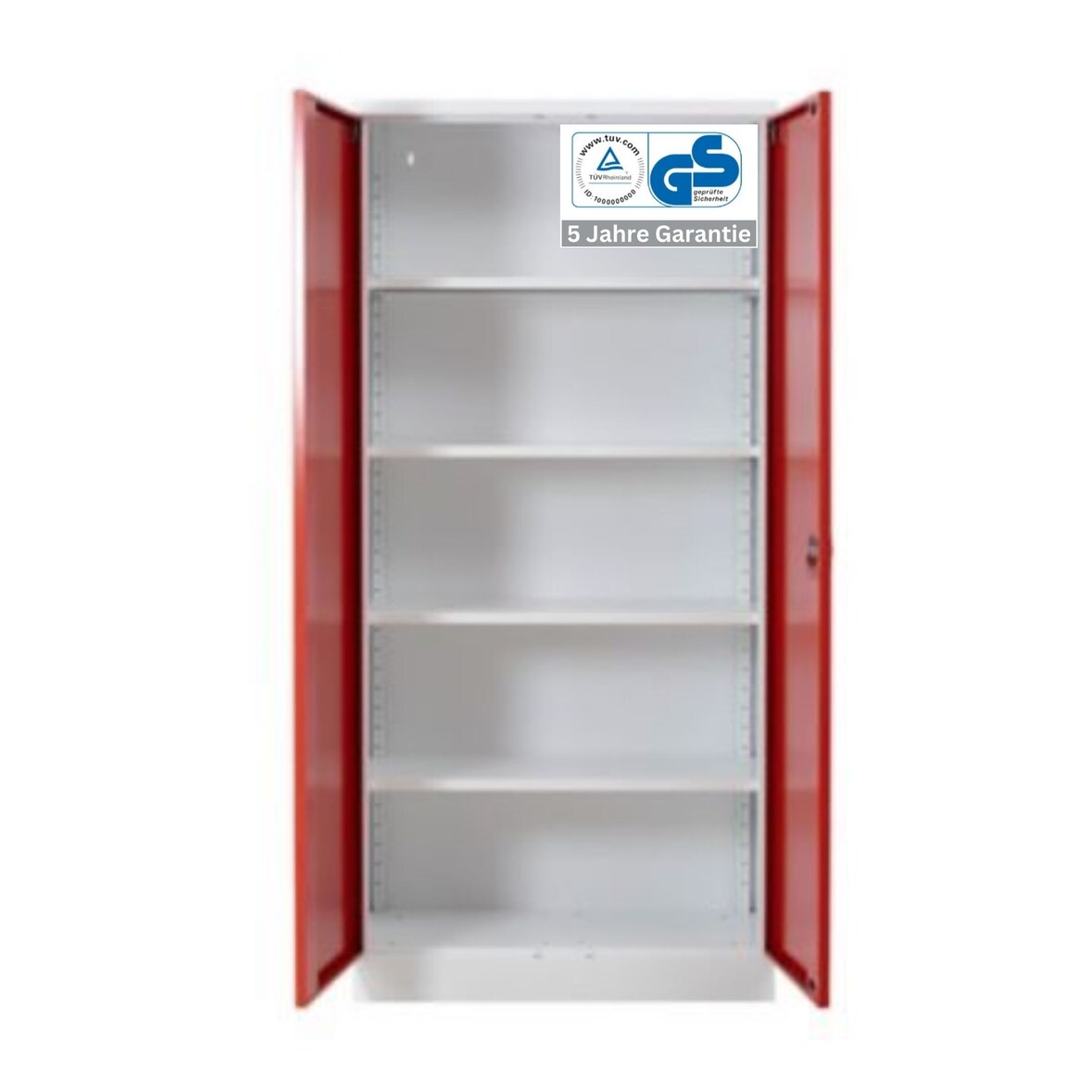 PROREGAL Stahlschrank BEE mit 7 lackierten Fachböden | HxBxT 195x92x42cm | Weiß-Rot | Werkstattschrank Werkzeugschrank Aktenschrank Universalschrank