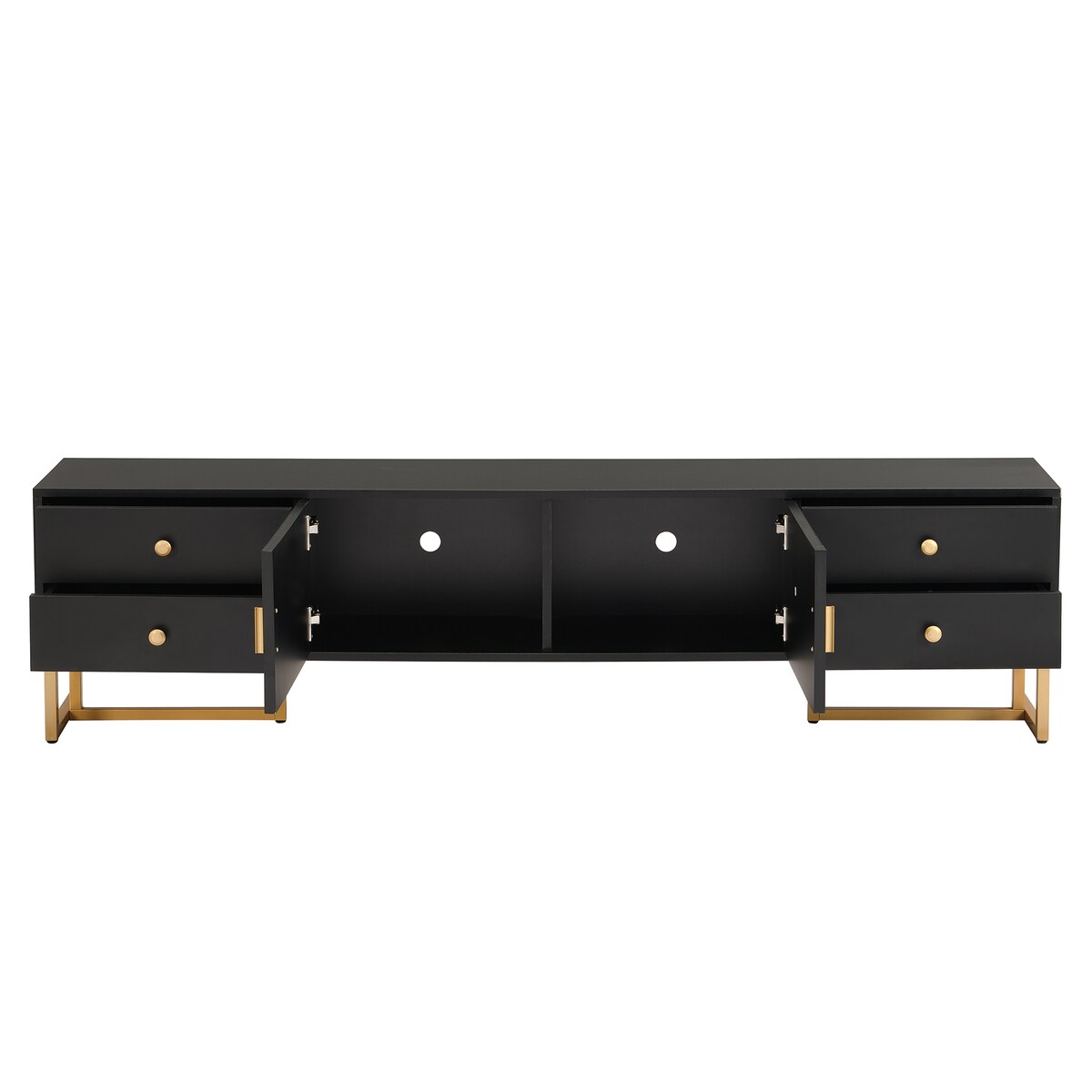 OKWISH TV-Schrank 175x30x46 cm Schwarz mit Schubladen und Türen Wohnzimmer Aufbewahrung modernes Design elegante Eisenfüße robust praktisch