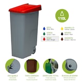 thumbnail of Afvalcontainer verrijdbaar grijs kunststof met klapdeksel rood | 110L | 420x570x880(h)mm