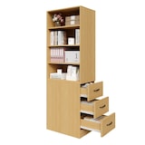 thumbnail of Merax Hochschrank 180 cm, Bücherregal, schlankes Sideboard für Bücher, Büro, Schlafzimmer und Wohnzimmer, integrierten Schubladen, Naturholzfarbe