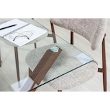 thumbnail of Mesa rectangular 150x90 cm con tablero de vidrio templado y patas cruzadas de metal efecto madera, ideal para cocina, comedor u oficina –Madera – Amos