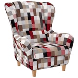 thumbnail of Supellex Sofia Ohrensessel mit Hocker | Design Patchwork kariert bunt gedeckt