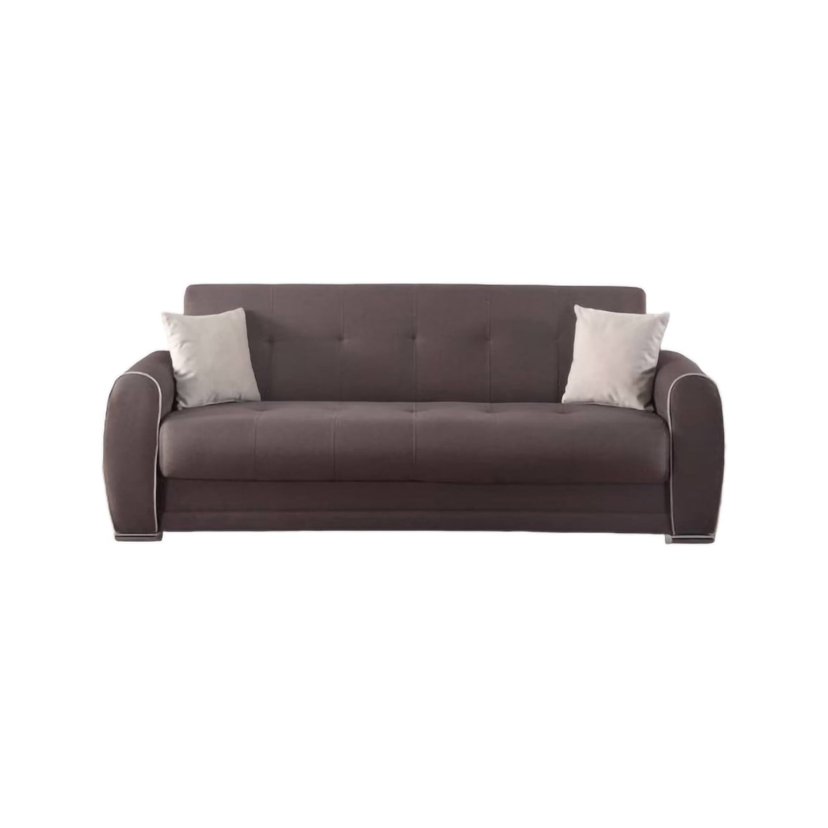 Dmora Schlafsofa Alejandro, 3-Sitzer-Container-Schlafsofa mit 2 Kissen inklusive, 224x85h87 cm, Hellgrau