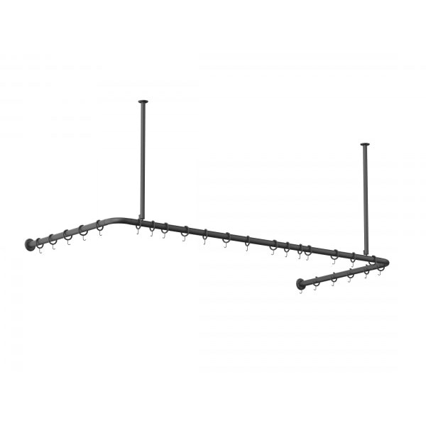 Alu Duschvorhangstange Schwarz 70x165x70 cm barrierefrei passend für Badewanne, U-Form, inkl. Deckenhalterungen, inkl. Ringe