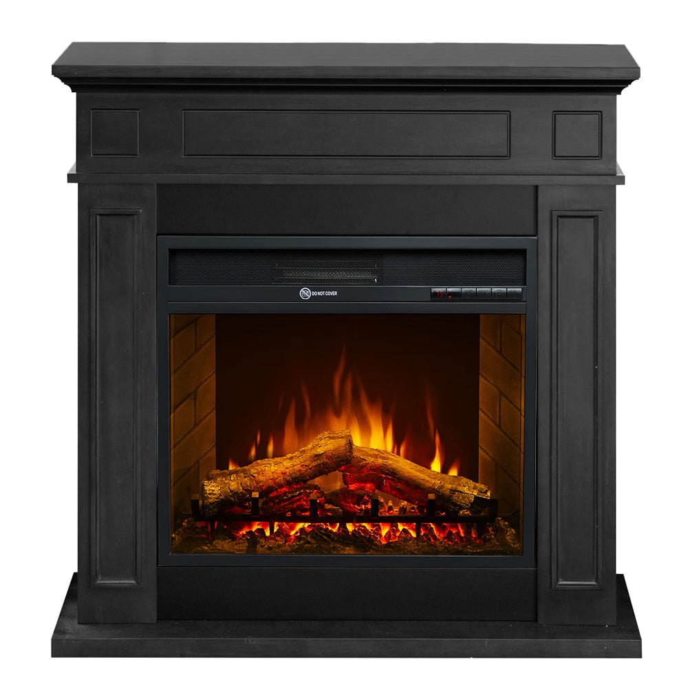 Cheminée électrique sur pied JEFFERSON en bois noir, dimensions : L 89,5xH 90,5xP 28 cm