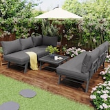 thumbnail of Merax Modulares Gartenlounge-Set für 5 Personen, Gartenmöbel Balkonset Sitzgruppe(3-tlg), inkl. Kissen, wetterfeste Loungemöbel, Grau