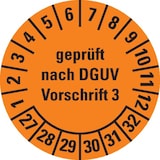 thumbnail of Dreifke® Prüfplakette gepr. DGUV Vorschrift 3,27-32,orange,Folie,ablösbar,Ø 15mm,420/Heft