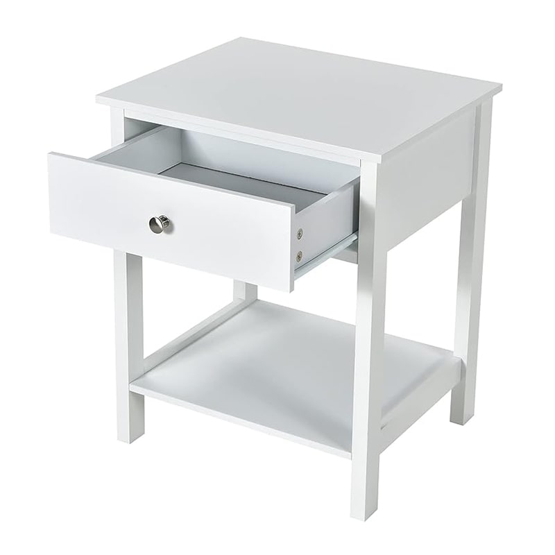 COSTWAY Mesita de noche con cajón, mesita auxiliar de 2 niveles, madera, mesita de noche, mesita de recibidor