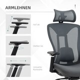 thumbnail of Ergonomischer Bürostuhl Schreibtischstuhl 70x66x128 cm mit Liegefunktion 135 Grad Kopfstütze Lendenstütze verstellbar Grau