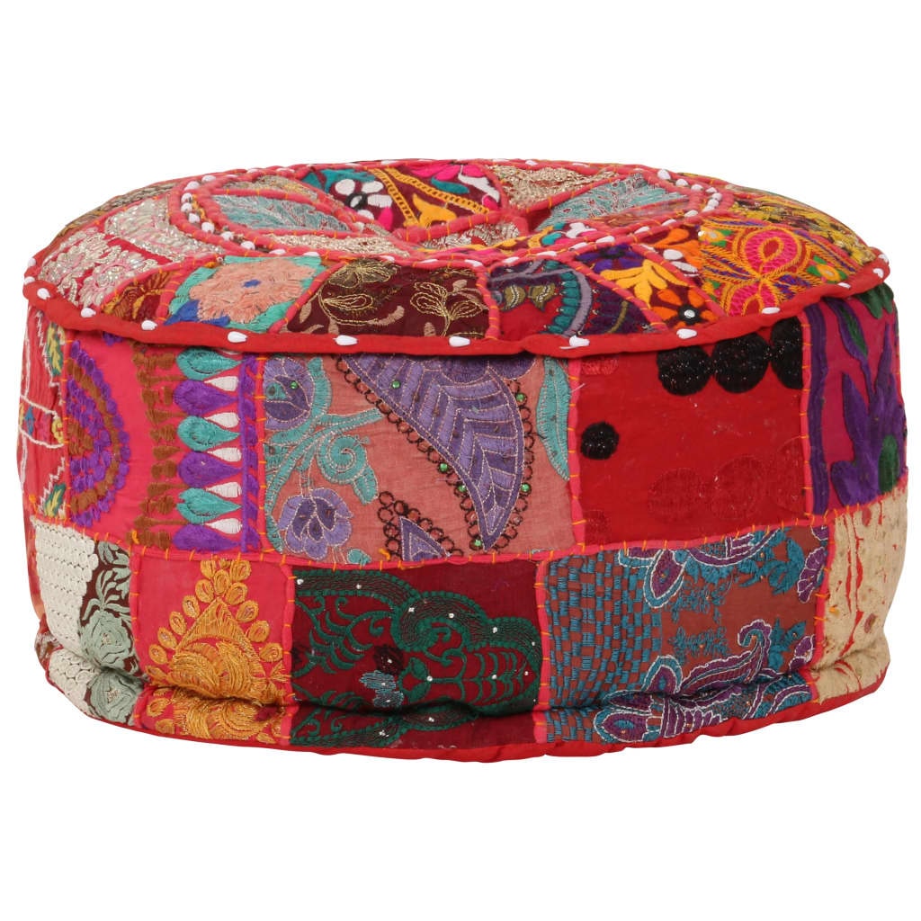 vidaXL Patchwork Sitzpouf Rund Baumwolle Handgefertigt 40x20 cm Rot