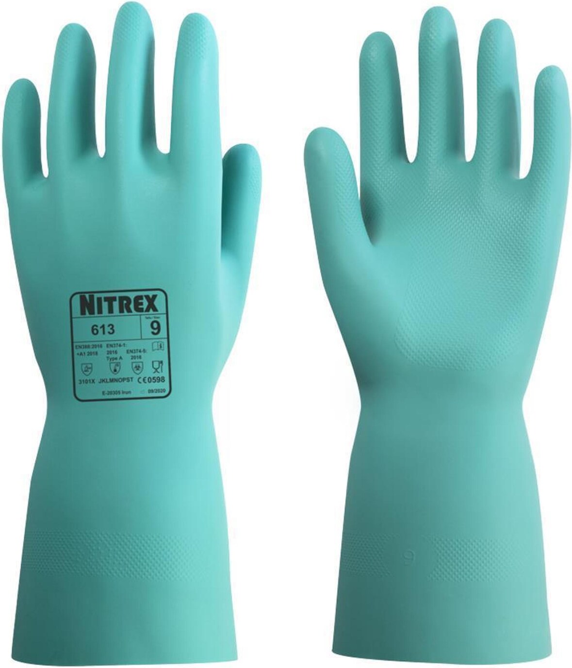 Arbeitshandschuhe | 100 Paar Nitrex 613 | grün-blau | Gr. XS - XL | Nitrilhandschuhe