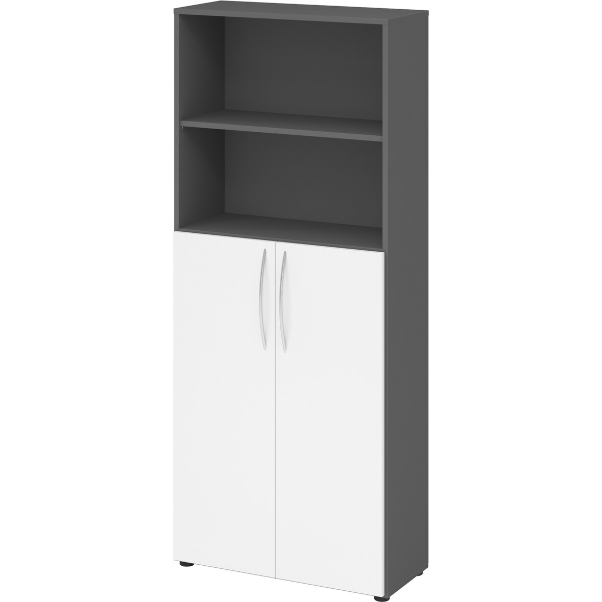 bümö Mehrzweckschrank 80cm breit, Aktenschrank o. Schuhschrank hoch, Regal Schrank-Kombi, Küchenschrank in Graphit/Weiß aus Holz, Vorratsschrank &