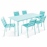 thumbnail of Conjunto de mesa de jardín y 6 sillas de metal turquesa.