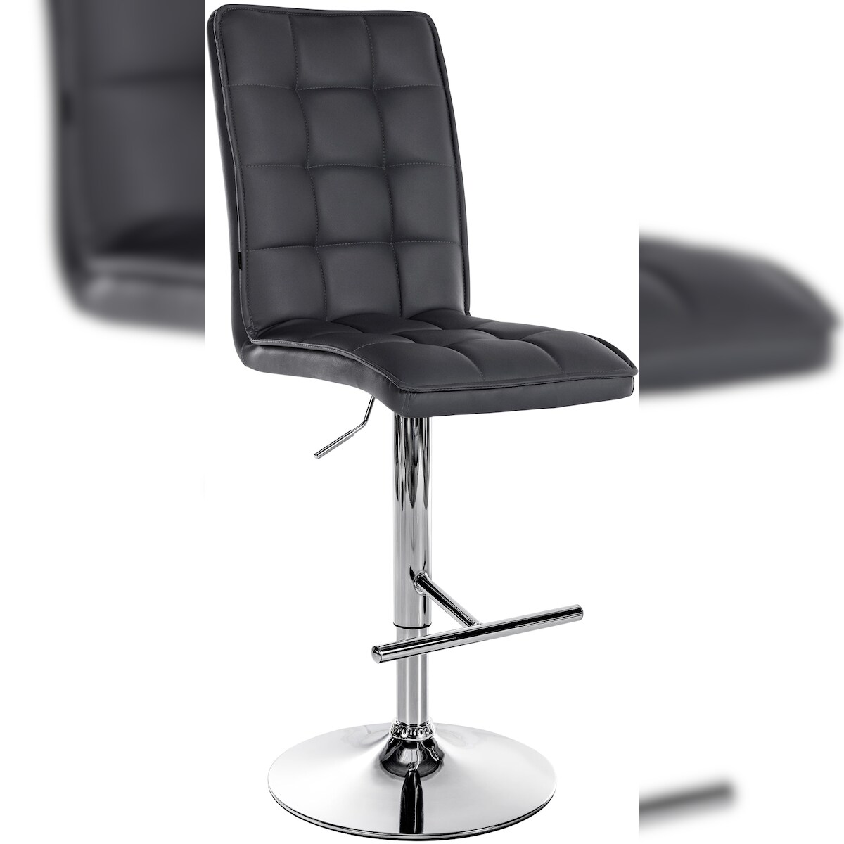 DELUKE Barhocker PIMIR - Kunstleder Schwarz 45x54x112 cm Silber | Barstuhl Höhenverstellbar Mit Lehne Drehbar Tresenhocker Tresenstuhl Kneipenhocker