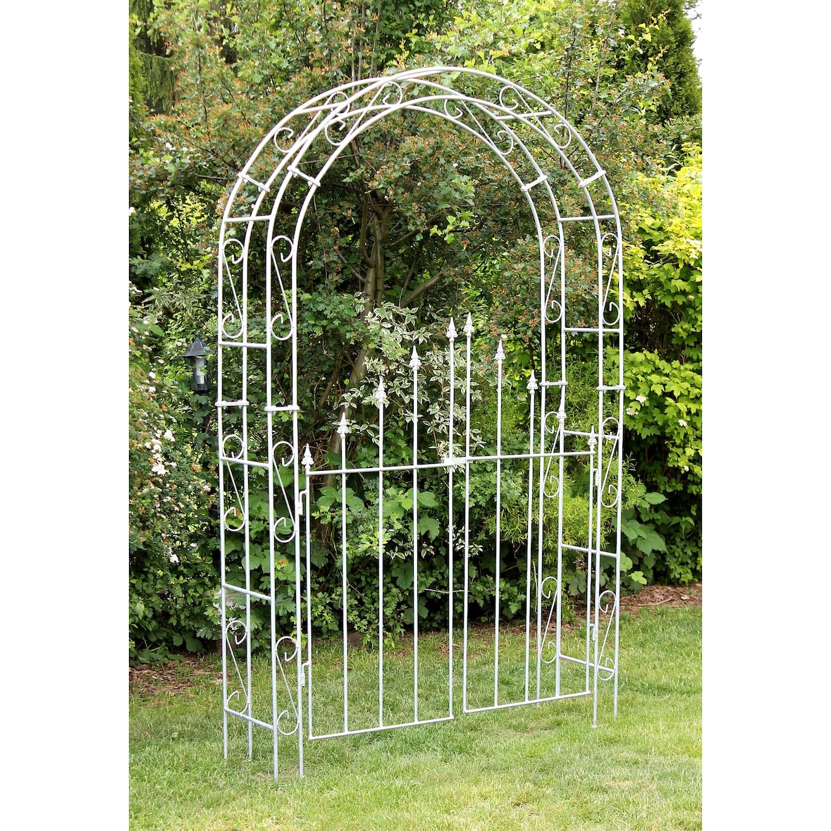 DanDiBo Rosenbogen mit Tür Verzinkt Breite 140 cm Rundbogen Feuerverzinkt Wetterfest Massiv Volleisen Rankhilfe