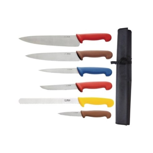 Conjunto de 6 facas com código de cores, incluindo uma manta Hygiplas S088