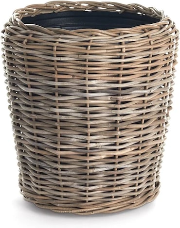 Maceta Seca de Ratán - ø 50 x 52 cm - Jardinera Sostenible con Interior de Plástico Reciclado Impermeable - Macetas de Interior - Gris